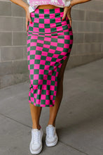 Load image into Gallery viewer, Split Checkered Midi Skirt
