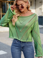 Load image into Gallery viewer, Openwork Boat Neck Long Sleeve Sweater
