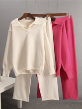 Load image into Gallery viewer, Johnny Collar Long Sleeve Top and Pants Sweater Set
