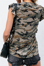 Load image into Gallery viewer, Ruffled Printed Round Neck Cap Sleeve T-Shirt
