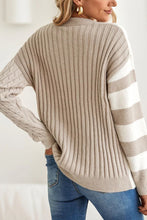 Load image into Gallery viewer, Cable-Knit Color Block Round Neck Sweater
