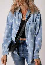 Load image into Gallery viewer, Raw Hem Star Collared Neck Denim Top
