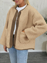 Load image into Gallery viewer, Contrast Button Up Sherpa Jacket with Pockets
