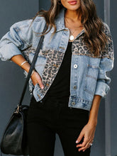 Load image into Gallery viewer, Distressed Leopard Drop Shoulder Denim Jacket
