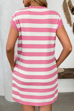 Load image into Gallery viewer, Contrast Striped Round Neck Short Sleeve Mini Dress
