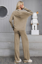 Load image into Gallery viewer, Contrast Trim Johnny Collar Top and Drawstring Pants Sweater Set
