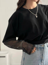 Load image into Gallery viewer, Faux Layered Round Neck Mesh Sleeve Top
