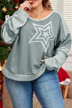 Load image into Gallery viewer, Plus Size Star Round Neck Long Sleeve Top
