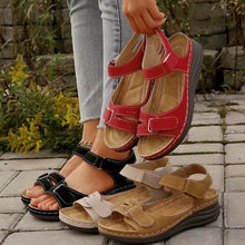 Load image into Gallery viewer, PU Leather Wedge Buckle Sandals
