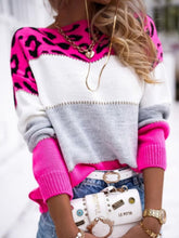 Load image into Gallery viewer, Leopard Color Block Round Neck Long Sleeve Sweater
