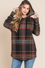 Load image into Gallery viewer, BOMBOM Drawstring Plaid Long Sleeve Hoodie
