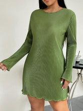 Load image into Gallery viewer, Honey Plus Size Lettuce Hem Round Neck Long Sleeve Dress
