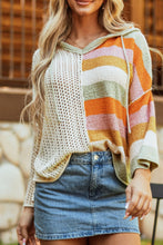 Load image into Gallery viewer, Openwork Color Block Hooded Sweater
