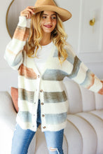 Load image into Gallery viewer, Haptics Full Size Button Down Stripe Soft Fuzzy Sweater Cardigan
