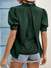 Load image into Gallery viewer, Lace Detail Notched Short Sleeve Top
