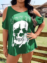 Load image into Gallery viewer, Plus Size Skeleton Graphic Round Neck Cold Shoulder T-Shirt
