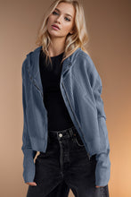 Load image into Gallery viewer, Double Take Waffle-Knit Zip Up Long Sleeve Hooded Jacket
