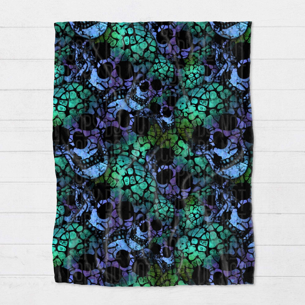 Blanket - Halloween - Blue Green Skulls - PREORDER 7/28-7/31