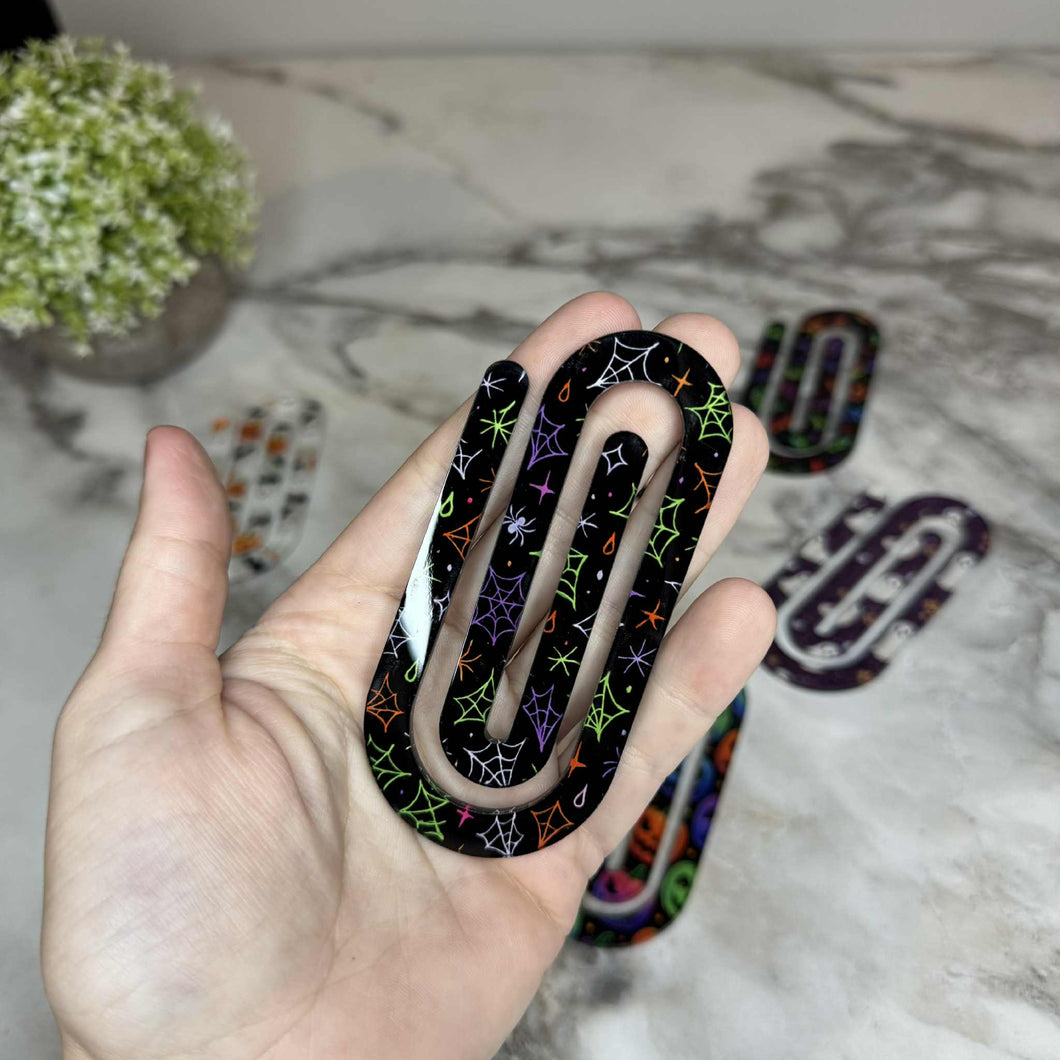 Jumbo Paperclip -  Purple Green Spiderweb Halloween