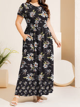 Load image into Gallery viewer, Plus Size Printed Round Neck Short Sleeve Maxi Dress
