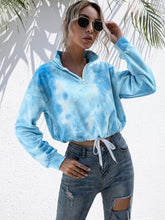 Load image into Gallery viewer, Tie-Dye Quarter Zip Dropped Shoulder Sweatshirt
