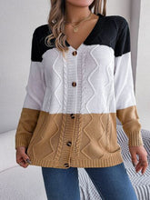 Load image into Gallery viewer, Cable-Knit Striped Button Up Cardigan
