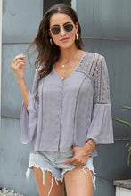 Load image into Gallery viewer, Flare Sleeve Spliced Lace V-Neck Shirt
