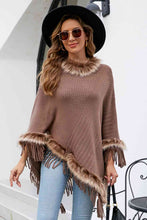 Load image into Gallery viewer, Faux Fur Trim Fringed Poncho
