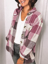 Load image into Gallery viewer, Plaid Pocketed Dropped Shoulder Button Up Jacket
