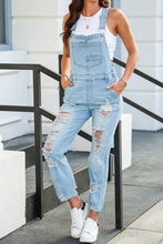 Load image into Gallery viewer, Distressed Denim Overalls with Pockets
