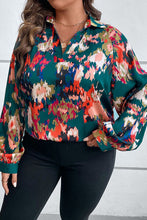 Load image into Gallery viewer, Plus Size Printed Johnny Collar Long Sleeve Blouse
