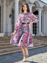 Load image into Gallery viewer, Floral Print Round Neck Balloon Sleeve Midi Dress
