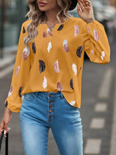 Load image into Gallery viewer, Printed Notched Neck Long Sleeve Blouse
