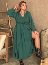 Load image into Gallery viewer, Plus Size Notched Layered Balloon Sleeve Midi Dress
