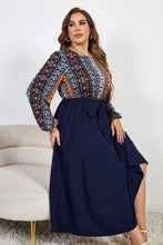 Load image into Gallery viewer, Melo Apparel Plus Size Printed Tie Belt Boat Neck Midi Dress
