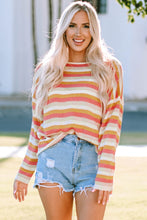 Load image into Gallery viewer, Striped Round Neck Dropped Shoulder Pullover Sweater
