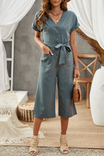 Load image into Gallery viewer, Tie-Waist Buttoned Cropped Jumpsuit
