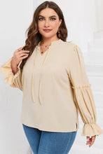 Load image into Gallery viewer, Plus Size Ruffled Tie Neck Flounce Sleeve Blouse
