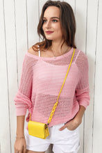 Load image into Gallery viewer, Openwork Round Neck Dropped Shoulder Knit Top
