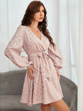 Load image into Gallery viewer, Tied Printed Surplice Long Sleeve Dress
