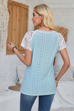 Load image into Gallery viewer, Eyelet V-Neck Lace Short Sleeve T-Shirt
