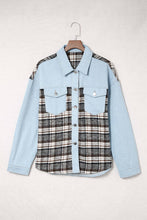 Load image into Gallery viewer, Plaid Pocketed Button Up Denim Jacket
