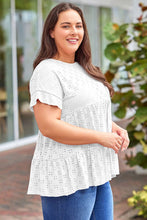 Load image into Gallery viewer, Plus Size Eyelet Round Neck Short Sleeve Blouse
