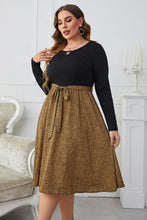 Load image into Gallery viewer, Plus Size Leopard Long Sleeve Round Neck Dress
