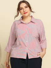 Load image into Gallery viewer, Plus Size Striped Three-Quarter Sleeve Shirt
