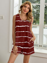 Load image into Gallery viewer, Striped Round Neck Tank and Shorts Lounge Set
