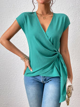 Load image into Gallery viewer, Tied Surplice Neck Short Sleeve Blouse
