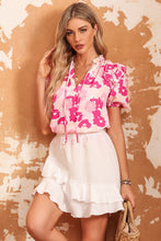 Load image into Gallery viewer, Floral Tie Neck Ruffle Shoulder Blouse
