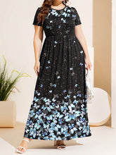 Load image into Gallery viewer, Plus Size Printed Round Neck Short Sleeve Maxi Dress
