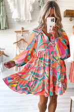 Load image into Gallery viewer, Printed Long Sleeve Tie Neck Mini Dress
